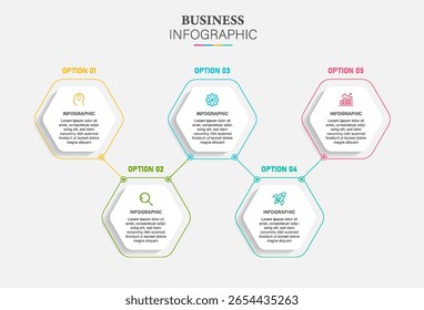 Elemento hexágono vetorial para infográfico. 5 opção ou etapas