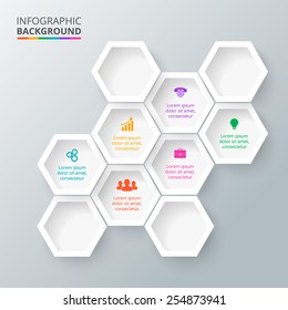 Vector hexagon elements for infographic. Template for diagram, graph, presentation. Business concept with 6 options, parts, steps or processes. Abstract background.
