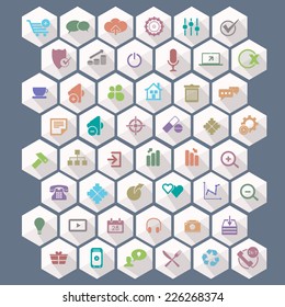 Vector Hexagon Flat Icons Set 