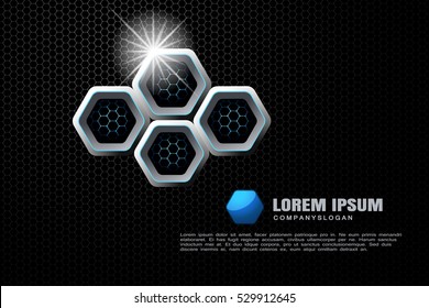 Vector hexagon gradient white mesh background with hexagon blue and gray metal shapes for business.