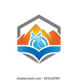 Vector Hexagon Hills Book Owl Orange Blue Logo