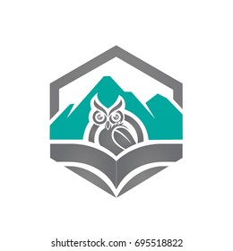 Vector Hexagon Hills Book Owl Aqua Grey Logo