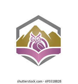 Vector Hexagon Hills Book Owl Golden Pink Logo
