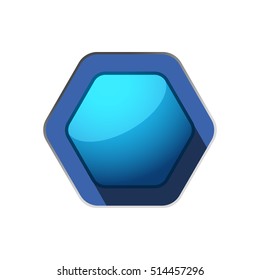 Vector hexagon icon with glow on the dark blue background and shadow.