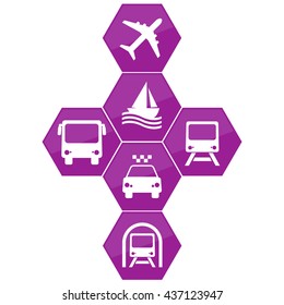 vector hexagon icon is pink in color with signs of vehicles