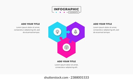 Vector hexagon infographic design template with icons and 3 options or steps It can be used for process diagrams, presentations, workflow layouts, banners, and flow charts.