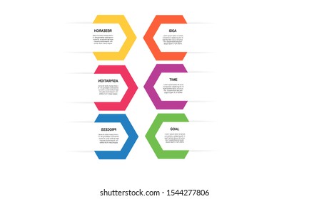 Vector Hexagon Infographic Stack Chart Design With Icons And 6 Options Or Steps. For Business Concept. Can Be Used For Presentations Banner, Workflow Layout, Process Diagram, Flow Chart,