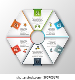 Vector hexagon infographic. Template for cycle diagram, graph, presentation and chart. Business concept with 6 options, parts, steps or processes. Data visualization.