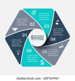 Vector hexagon infographic. Template for cycle diagram, graph, presentation and chart. Business concept with 6 options, parts, steps or processes. Data visualization.