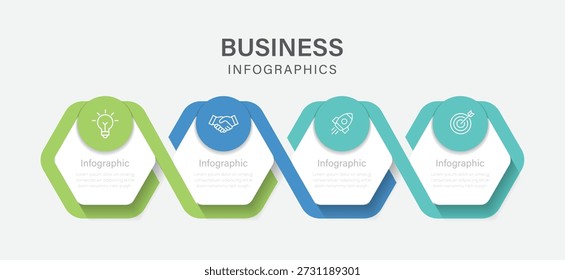 Vektorhexagonale Infografik-Vorlage mit Symbolen und 4 Optionen oder Schritten.