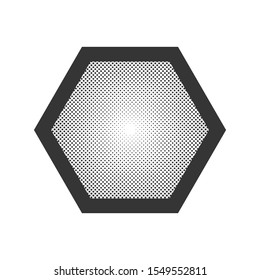 Vector hexagon isolated. Black hex button. Dotted button in pop art design.