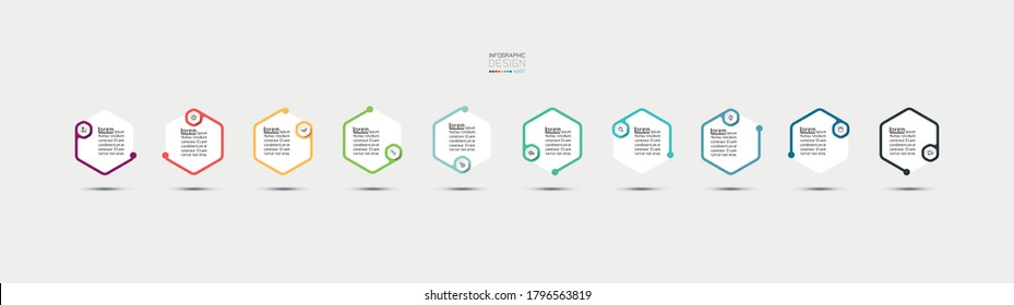 Vector hexagon line design planning presentation and explain of work  in process,business,structure.infographic design.