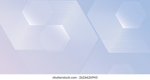 Vector hexagon lines on light mesh blue an pink background. Geometric stripe line art design for poster, brochure, cover, website, header, web banner, presentation modern
