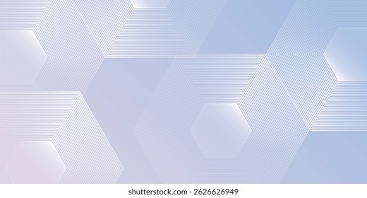 Vector hexagon lines on light mesh blue an pink background. Geometric stripe line art design for poster, brochure, cover, website, header, web banner, presentation modern abstract design