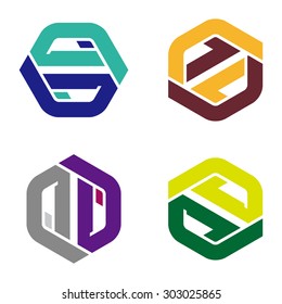 Vector hexagon logo template. Colorful design icon set. "P", "Z", "N", "D", "G", "S" letters icon set. You can use in the financial, industrial, screws, building and communication concept of pattern. 