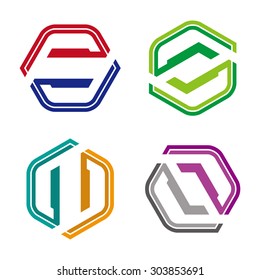 Vector hexagon logo template. Colorful design icon set. "P", "D", "G", "S" letters icon set. You can use in the financial, industrial, screws, building and communication concept of pattern. 