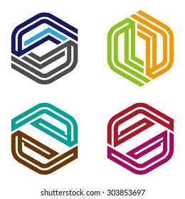Vector hexagon logo template. Colorful design icon set. "P", "D", "G", "S" letters icon set. You can use in the financial, industrial, screws, building and communication concept of pattern. 