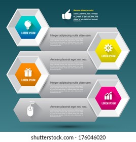 Vector hexagon options  with icons long shadows / Can use for business template / modern template / education diagram / business plan / brochure object / infographic