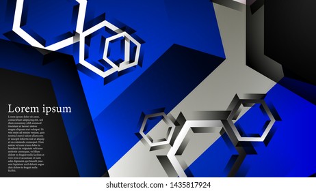 Vector hexagon overlaps and blue color for background, space for text
