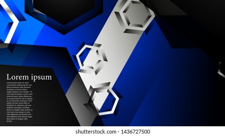 Vector hexagon overlaps and blue color for background, space for text