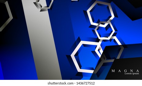 Vector hexagon overlaps and blue color for background, space for text