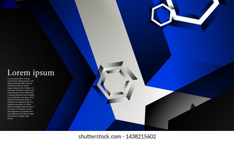 Vector hexagon overlaps and blue color for background, space for text