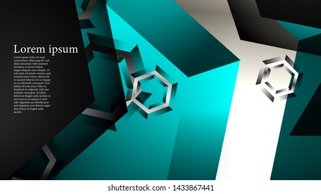Vector hexagon overlaps and light blue color for background, space for text