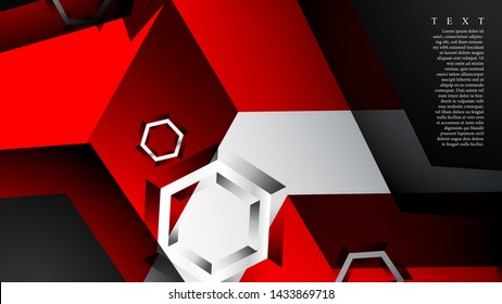 Vector hexagon overlaps and red color for background, space for text