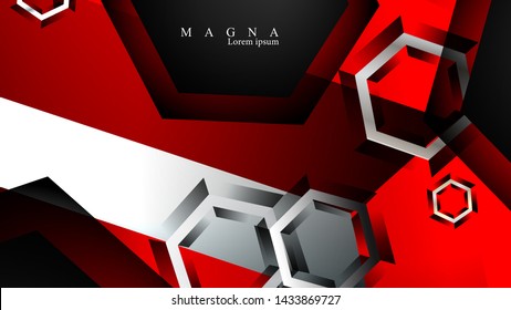 Vector hexagon overlaps and red color for background, space for text