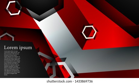 Vector hexagon overlaps and red color for background, space for text