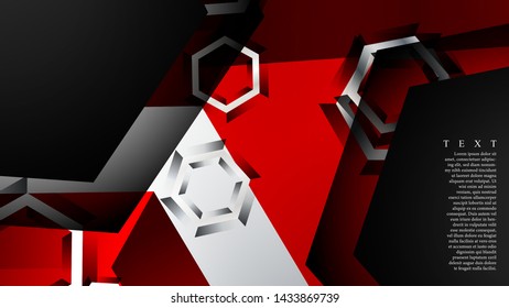 Vector hexagon overlaps and red color for background, space for text