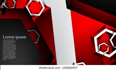 Vector hexagon overlaps and red color for background, space for text