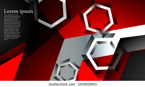 Vector hexagon overlaps and red color for background, space for text