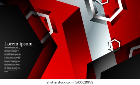 Vector hexagon overlaps and red color for background, space for text