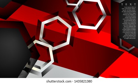 Vector hexagon overlaps and red color for background, space for text