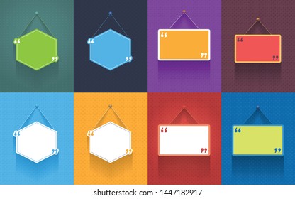 Vector Hexagon, Rectangle Frame Quotes Banner Design, Long Shadow Style Flat Background Set