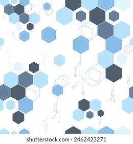 Vector hexágono sin costura patrón de fondo Abstractas. Ciencia Tecnológica Hexagonal Patrón en Estilo Minimalista. Fondo En Blanco Transparente Con Textura Sutil. Diseño de texturas de nubes de datos y circuitos.