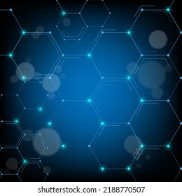 Vector hexagon shape abstract technology and science background concept with blue color molecule chemistry