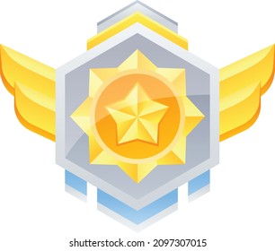 Vector hexagon shape gold medal. Game flat icons. Award vector illustration.