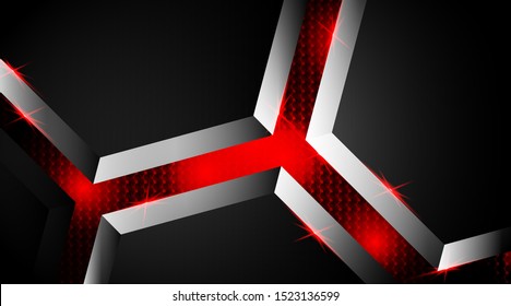 vector hexagon shape with gray color and a background of red luminous hexagon pattern