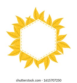vector hexagon shape with illustrations of leaves behind it