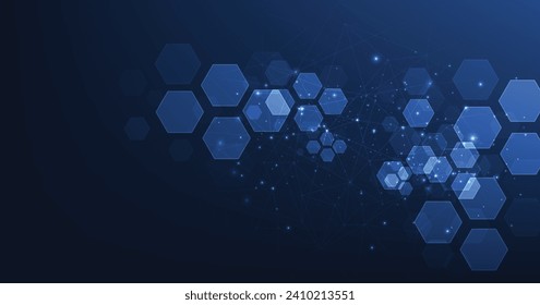 Vector hexagon technology background. Abstract hexagons background with lines and dots. Design for science, medicine, or technology.