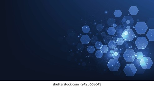 Fondo de la tecnología del hexágono del vector. Fondo abstracto de hexágonos con líneas y puntos. Diseño para la ciencia, la medicina o la tecnología.