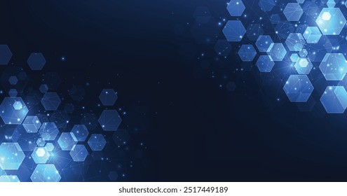 Vector hexagon technology background. Abstract hexagons background with lines and dots. Design for science, medicine, or technology.	
