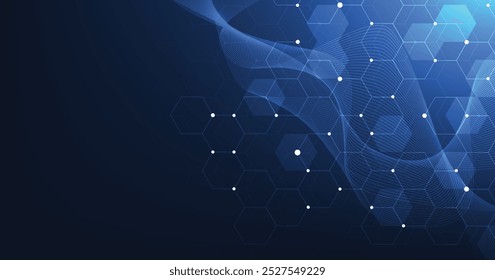 Vector hexagon technology background. Abstract hexagons background with lines and dots. Design for science, medicine, or technology.	