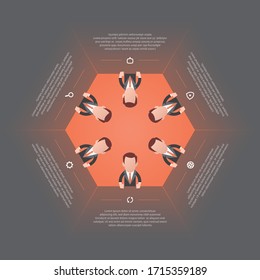 Vector hexagon template infographic with icon and cartoon figure businessman.