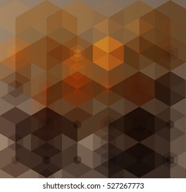 Vector hexagonal background. Brown hexagons on the grey background