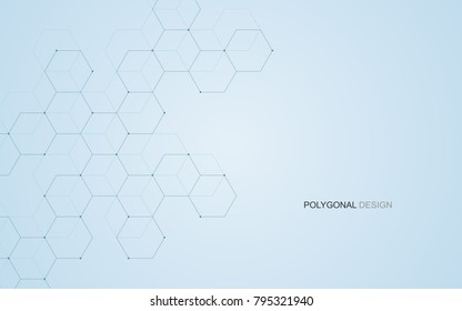 Vector hexagonal background. Digital geometric abstraction with lines and dots. Geometric abstract design