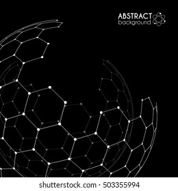 Vector hexagonal grid broken sphere isolated on black background