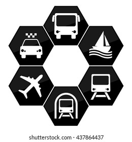 vector hexagonal icons in black with a familiar vehicle